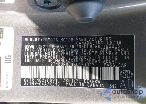 2019 Toyota Corolla Le z USA, uszkodzony, nr VIN 2T1BURHE1KC171012